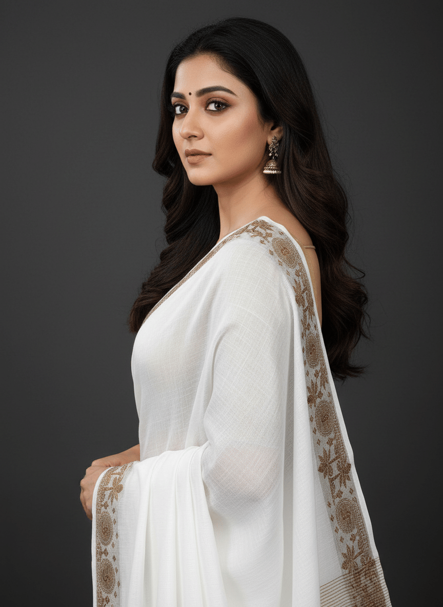 IndShopMart Cotton Silk Woven Regular Saree With Unstitched Blouse Piece ( White ) - Sarees | Buy online on ZillyBuy