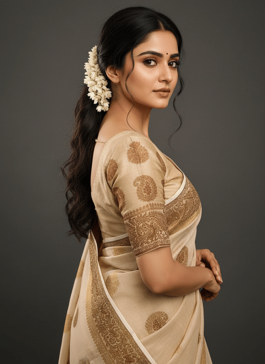 IndShopMart Cotton Silk Woven Regular Saree With Unstitched Blouse Piece ( Beige,Red ) - Sarees | Buy online on ZillyBuy