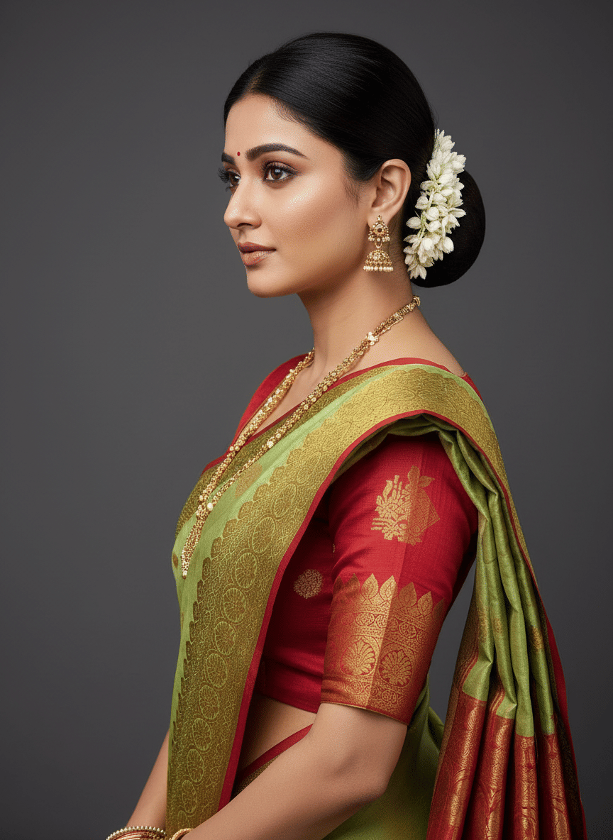 IndShopMart Cotton Silk Woven Regular Saree With Unstitched Blouse Piece ( Olive,Red ) - Sarees | Buy online on ZillyBuy