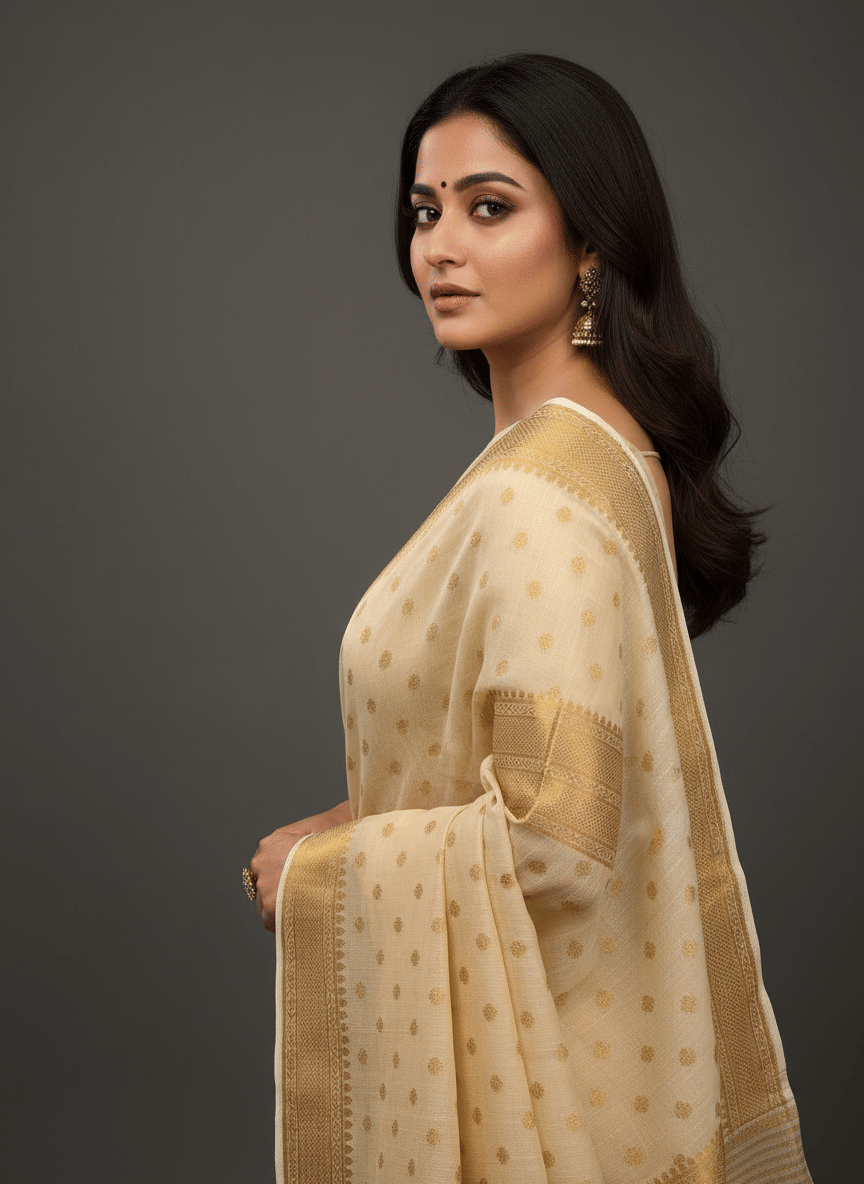 IndShopMart Cotton Silk Woven Regular Saree With Unstitched Blouse Piece ( Beige ) - Sarees | Buy online on ZillyBuy