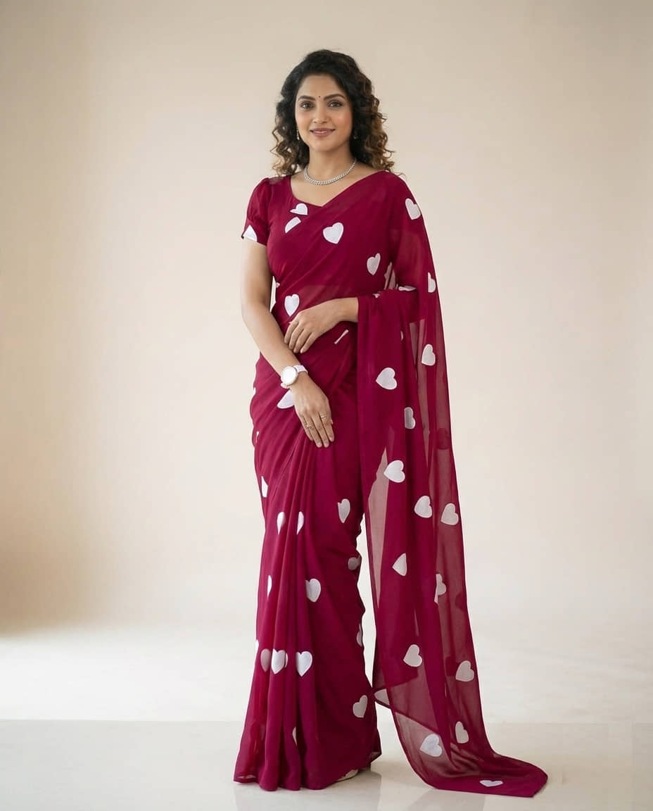 JULEE Georgette Embroidered Regular Saree With Unstitched Blouse Piece ( Rani ) - Sarees | Buy online on ZillyBuy