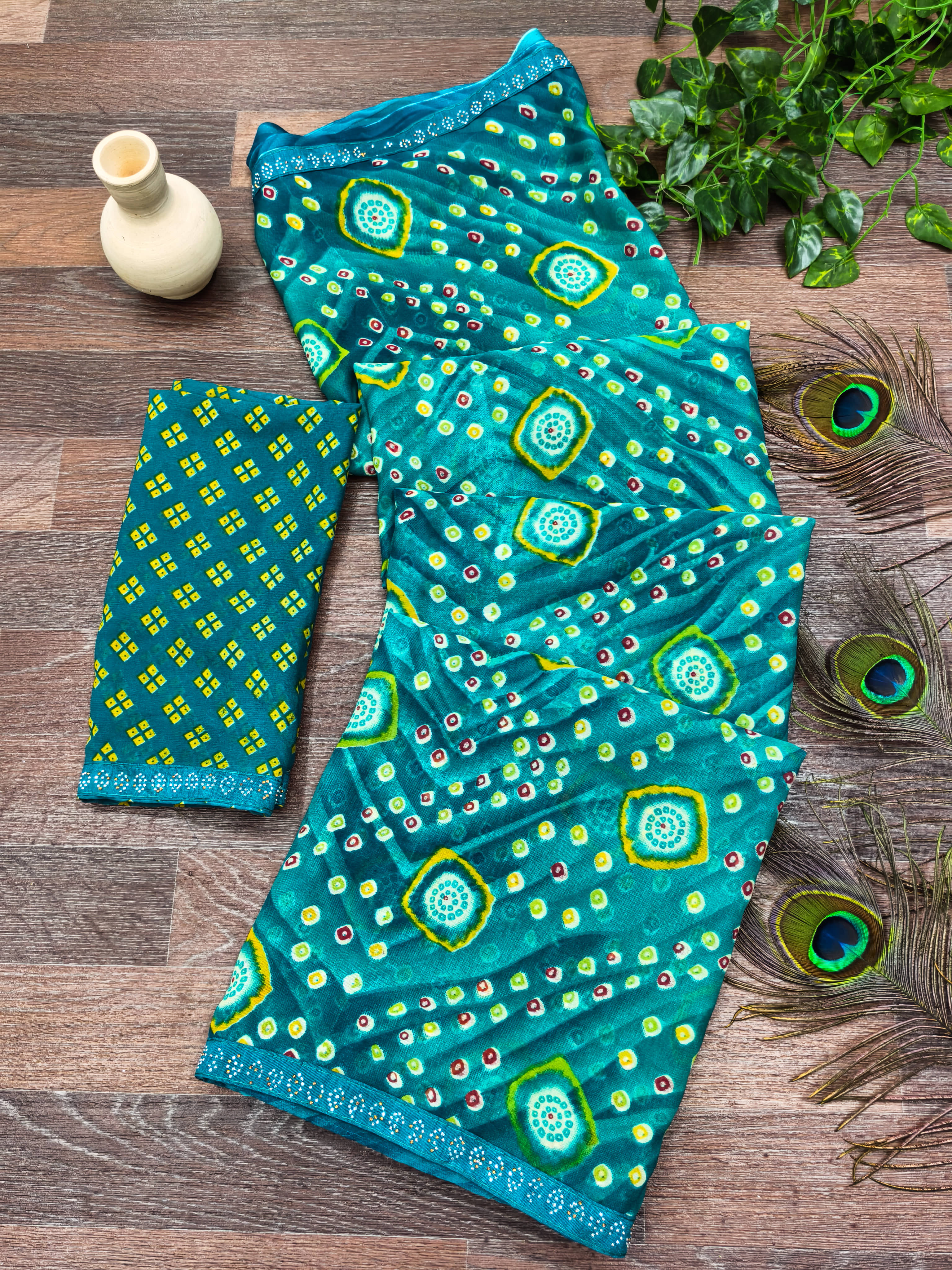 Kashvi Sarees Georgette Printed Regular Saree With Unstitched Blouse Piece ( Green ) - Sarees | Buy online on ZillyBuy