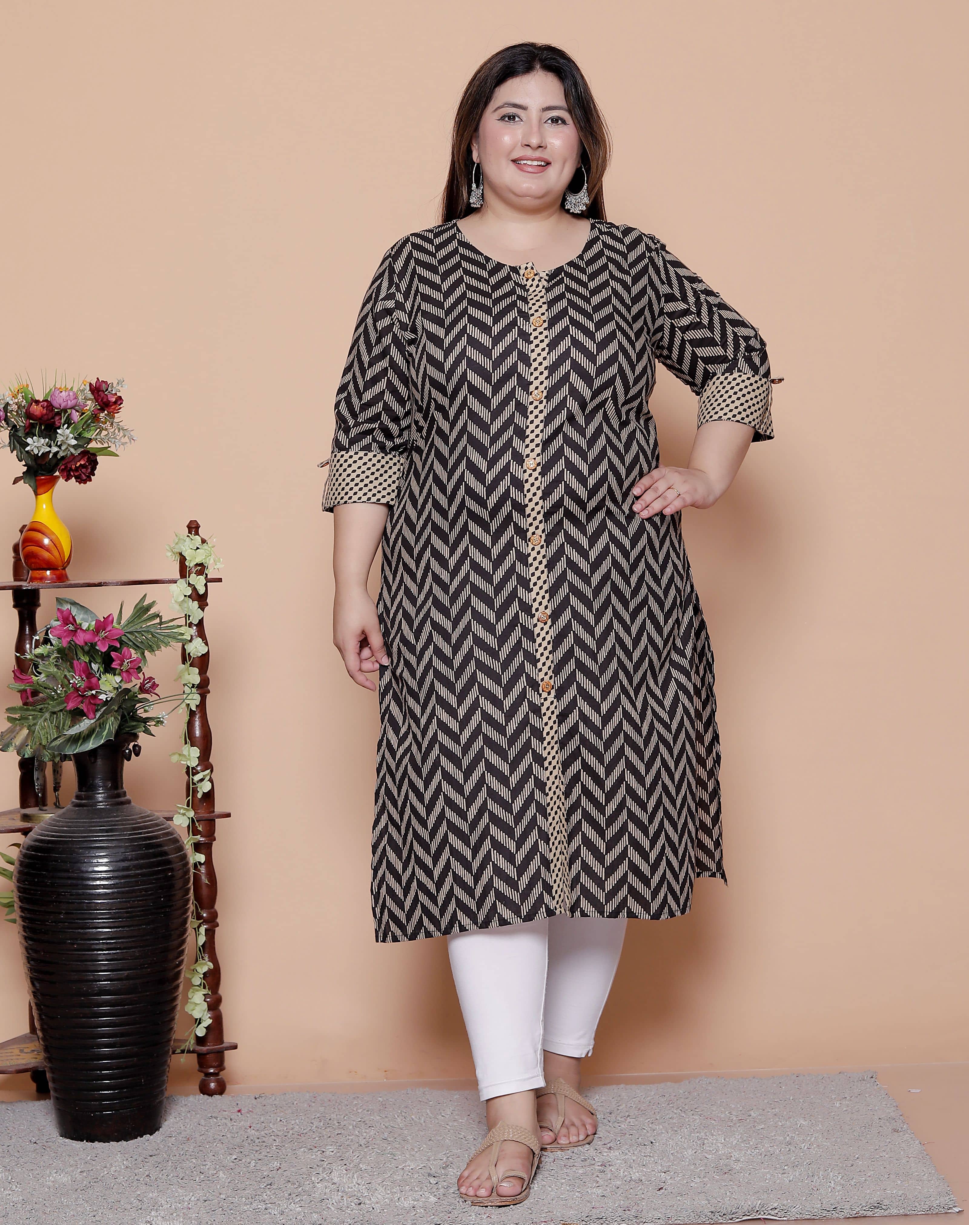 Avnii Women Cotton Printed A-line Kurti ( Black ) - Kurtis, Tunics | Buy online on ZillyBuy