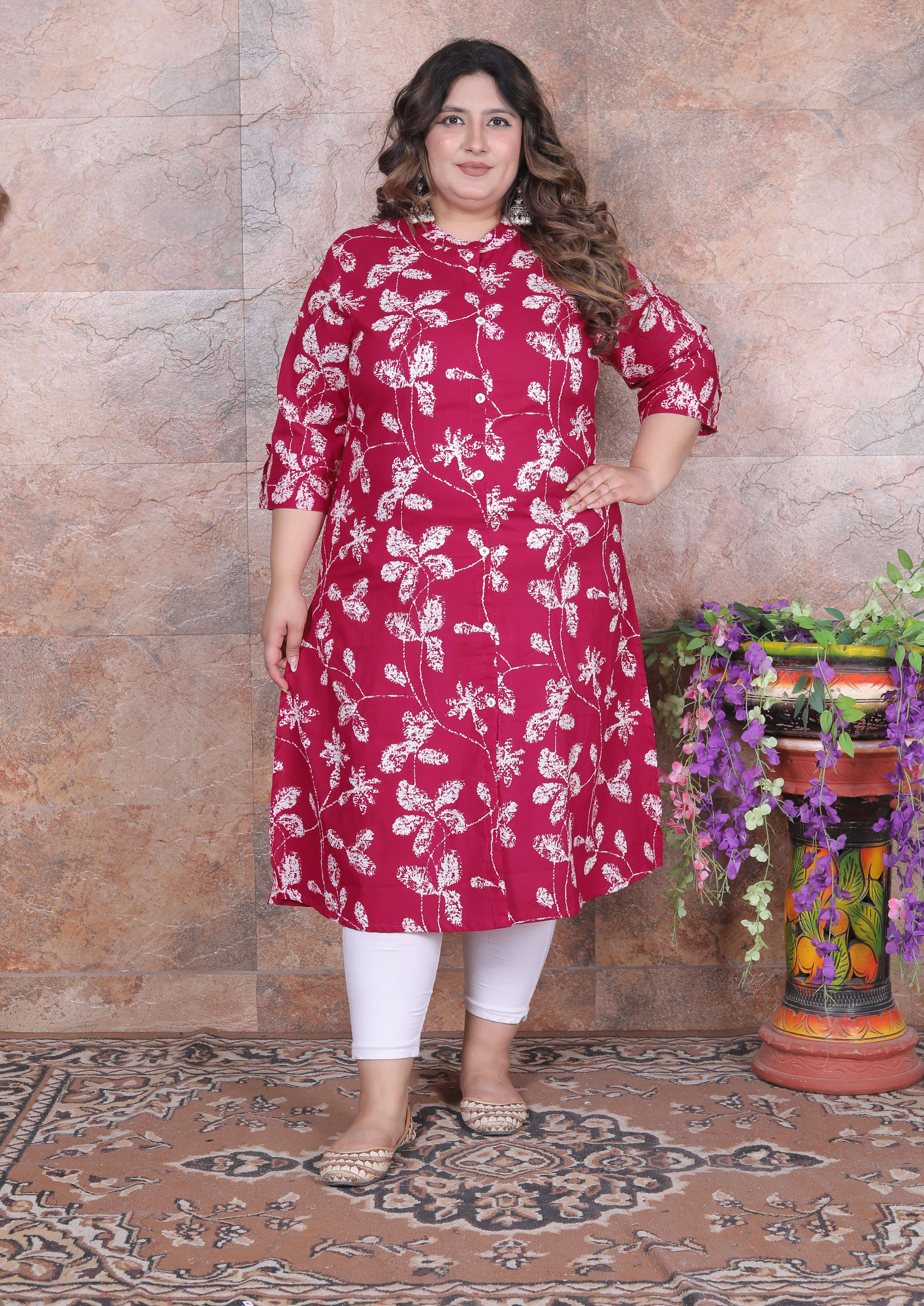 Avnii Women Cotton Printed A-line Kurti ( Red ) - Kurtis, Tunics | Buy online on ZillyBuy