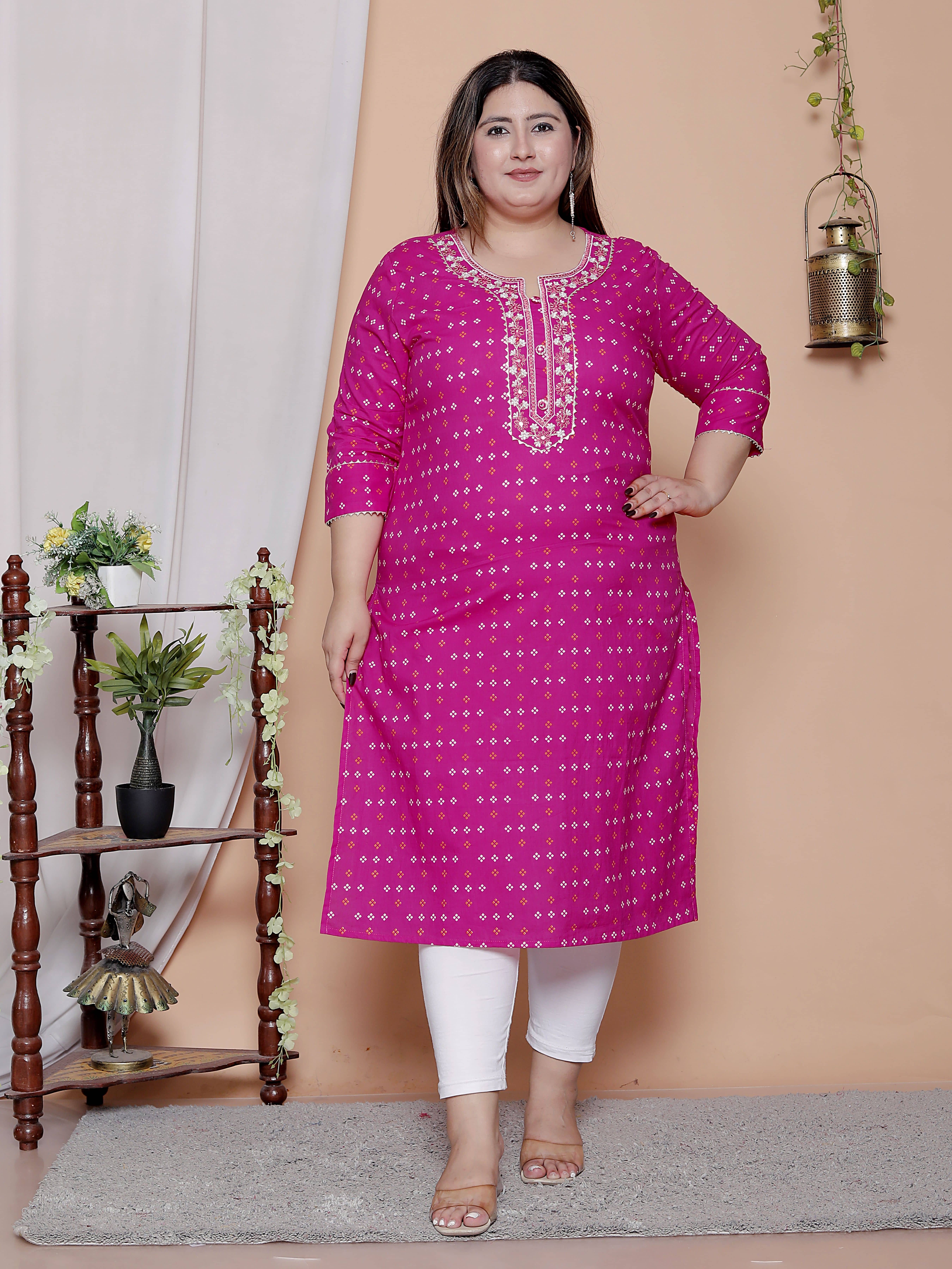 Avnii Women Cotton Printed Straight Kurti ( Pink ) - Kurtis, Tunics | Buy online on ZillyBuy
