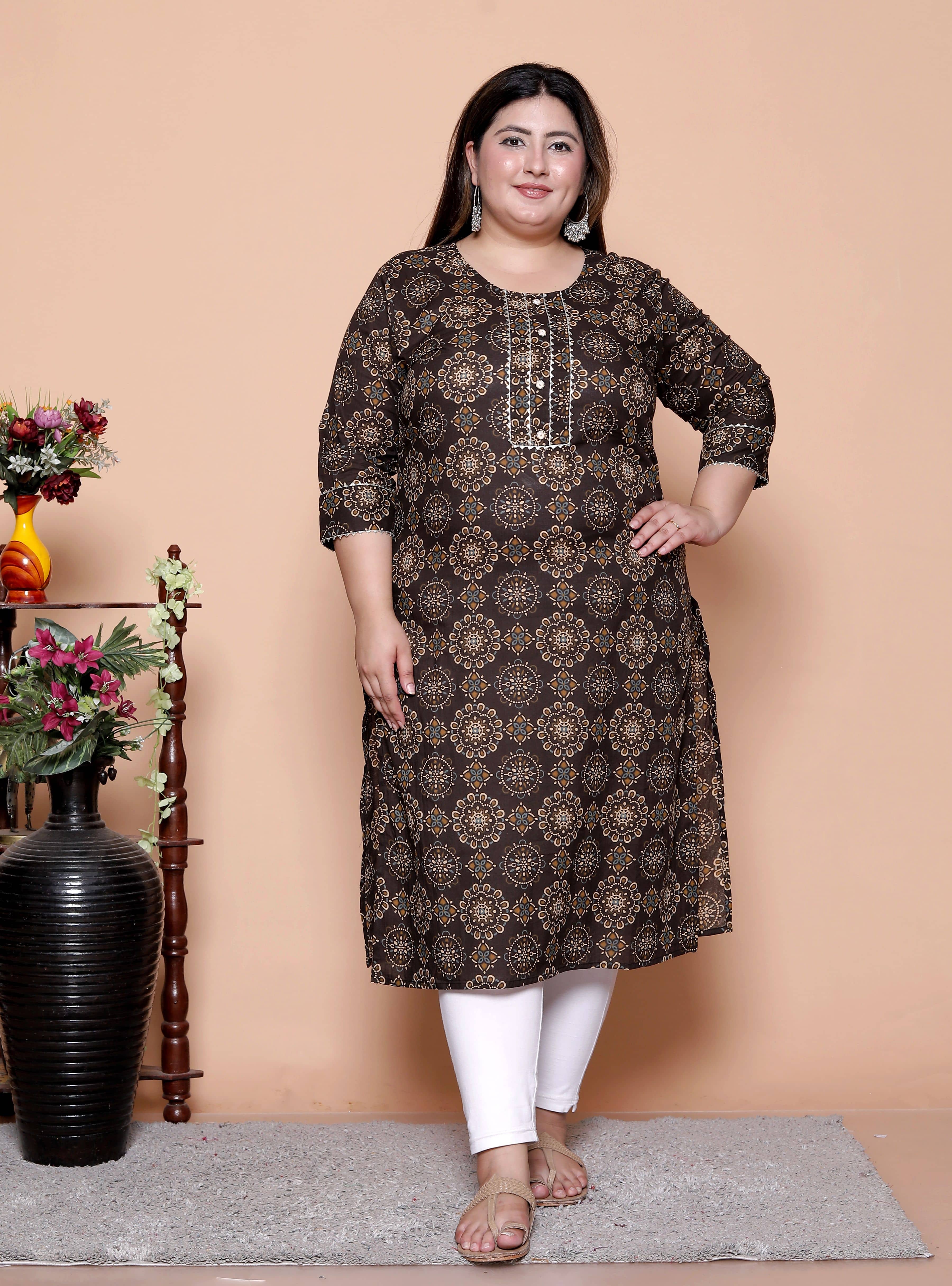 Avnii Women Cotton Printed Straight Kurti ( Black ) - Kurtis, Tunics | Buy online on ZillyBuy