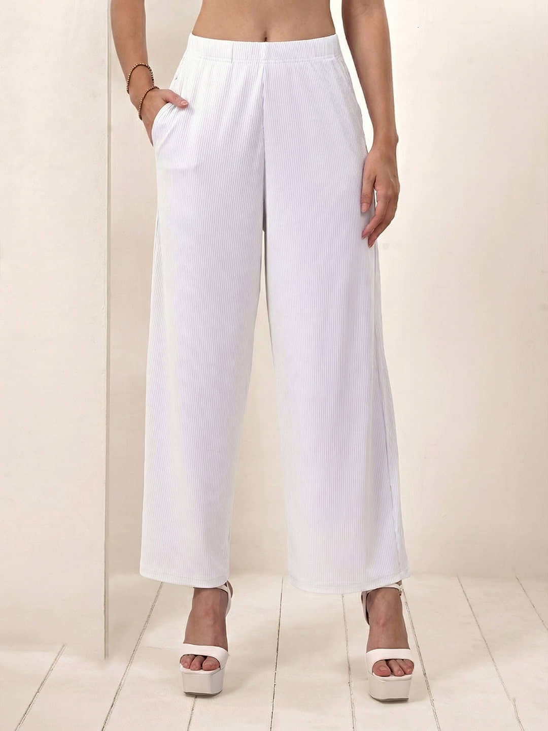 LYRA Women Cotton Blend Solid Palazzos ( White )