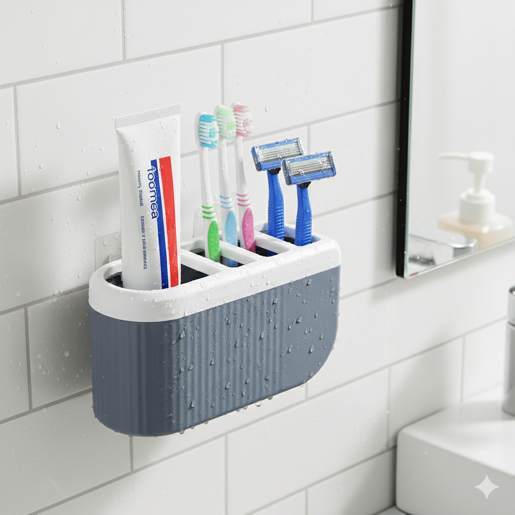 MAGICSPOON ABS Plastic Multi Section Wall Mounted Toothbrush Toothpaste Holder | Bathroom Toiletries Organizer Stand ABS Plastic Toothbrush Holder