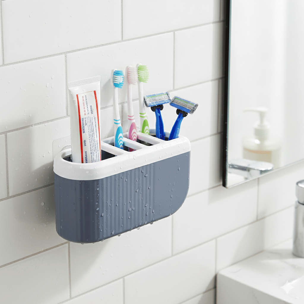 MAGICSPOON ABS Plastic Multi Section Wall Mounted Toothbrush Toothpaste Holder | Bathroom Toiletries Organizer Stand ABS Plastic Toothbrush Holder