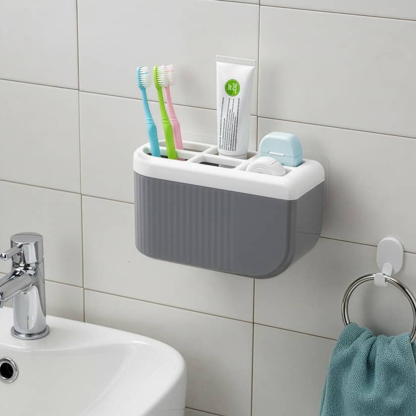 MAGICSPOON ABS Plastic Multi Section Wall Mounted Toothbrush Toothpaste Holder | Bathroom Toiletries Organizer Stand ABS Plastic Toothbrush Holder