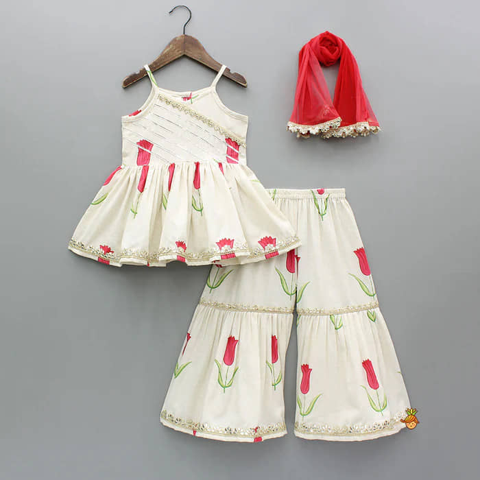 Vetrokart Girls Silk Blend Kurti with Pants ( Pack of 1 , White )