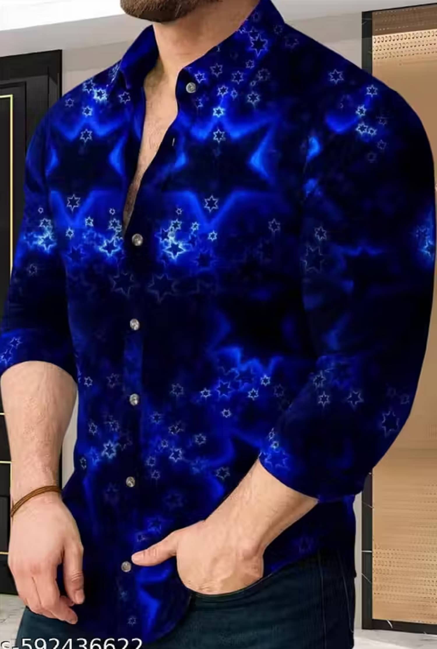 ARZ Poly Cotton Slim Fit Printed Full Sleeves Men's Casual Shirt - Blue ( Pack of 1 )