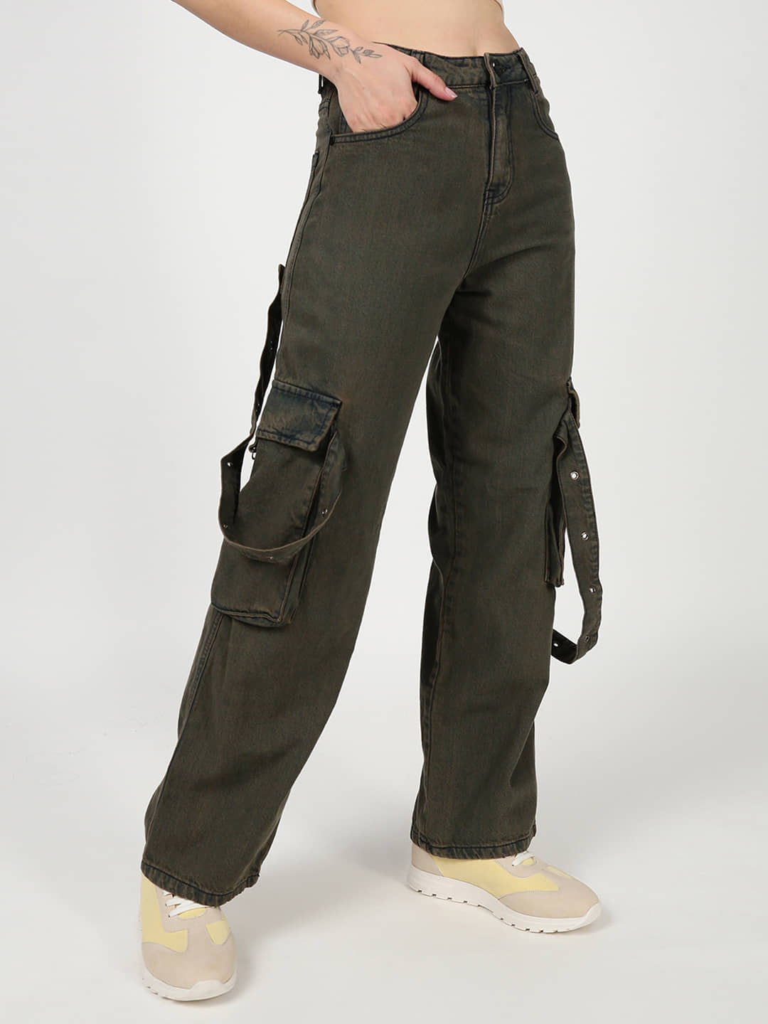 Bene Kleed Women's Wide Leg High-Rise Jeans ( Green ) - Jeans | Buy online on ZillyBuy