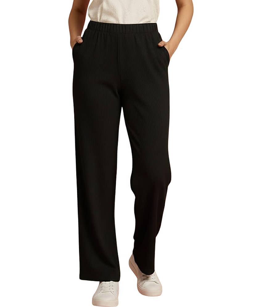DE TRENDZ Women Cotton Blend Wide Leg Trousers ( Black ) - Trousers | Buy online on ZillyBuy