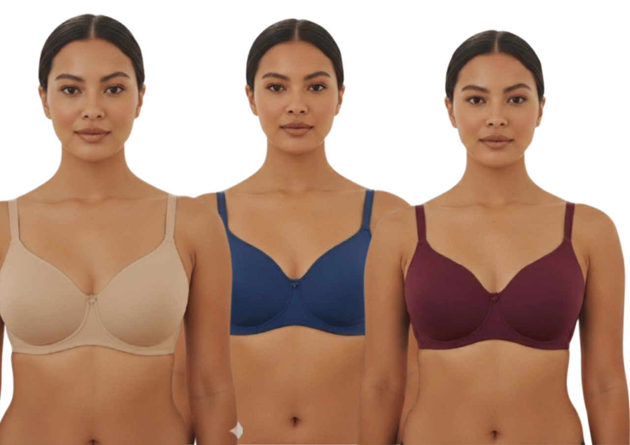 Funhame Pack of 3 Cotton Blend Lightly Padded Everyday Bra For Women ( Maroon )