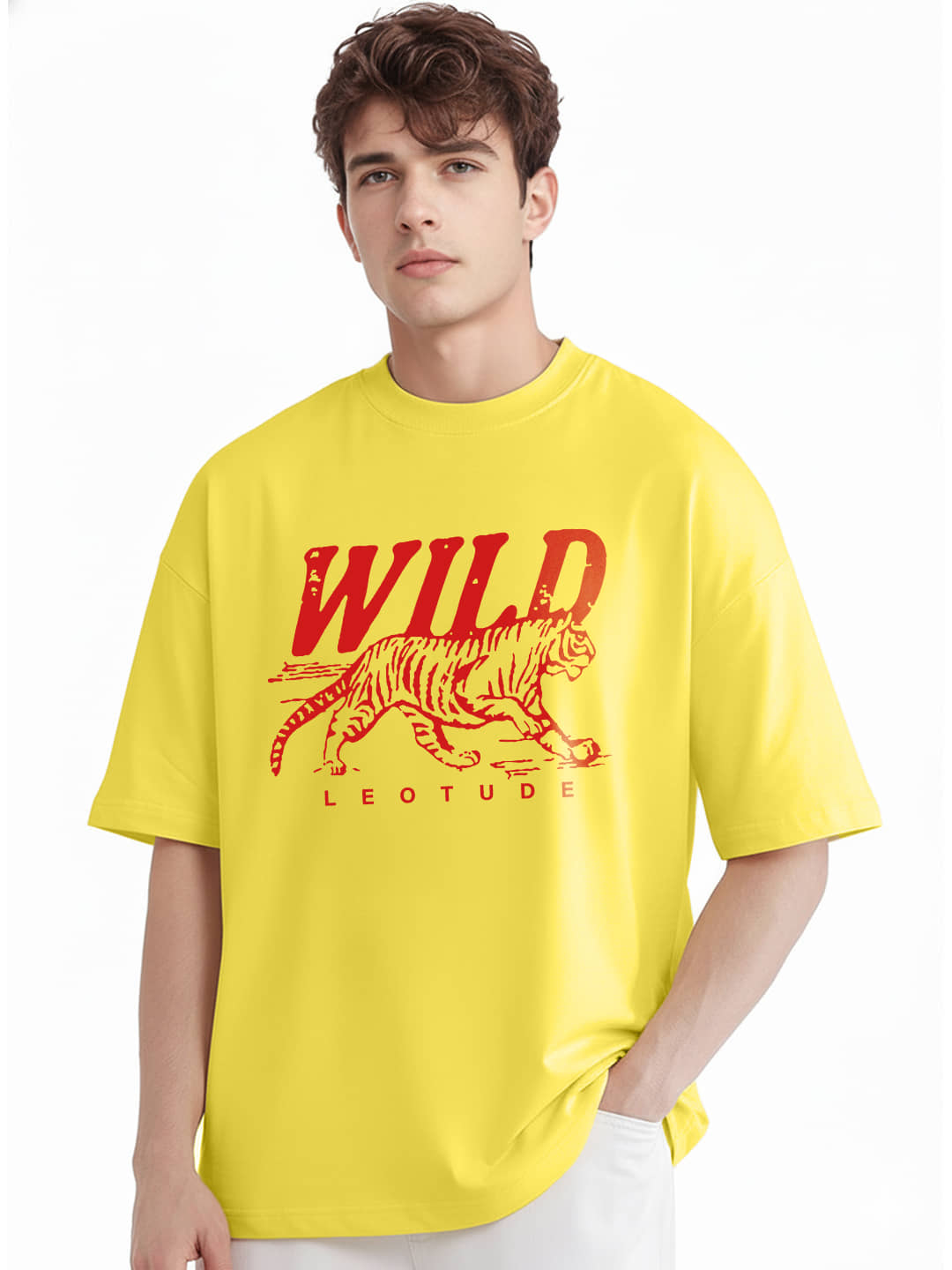 Leotude Men Cotton Blend Oversized Fit Printed T-Shirt ( Yellow )