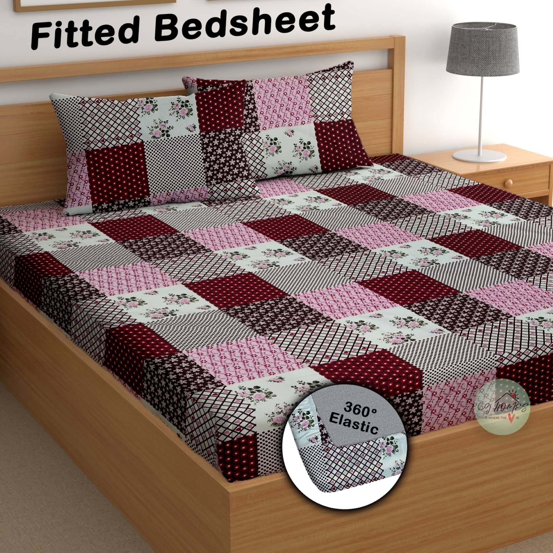CG HOMES Cotton Floral Fitted 1 Bedsheet with 2 Pillow Covers ( Double Bed ) - Multi