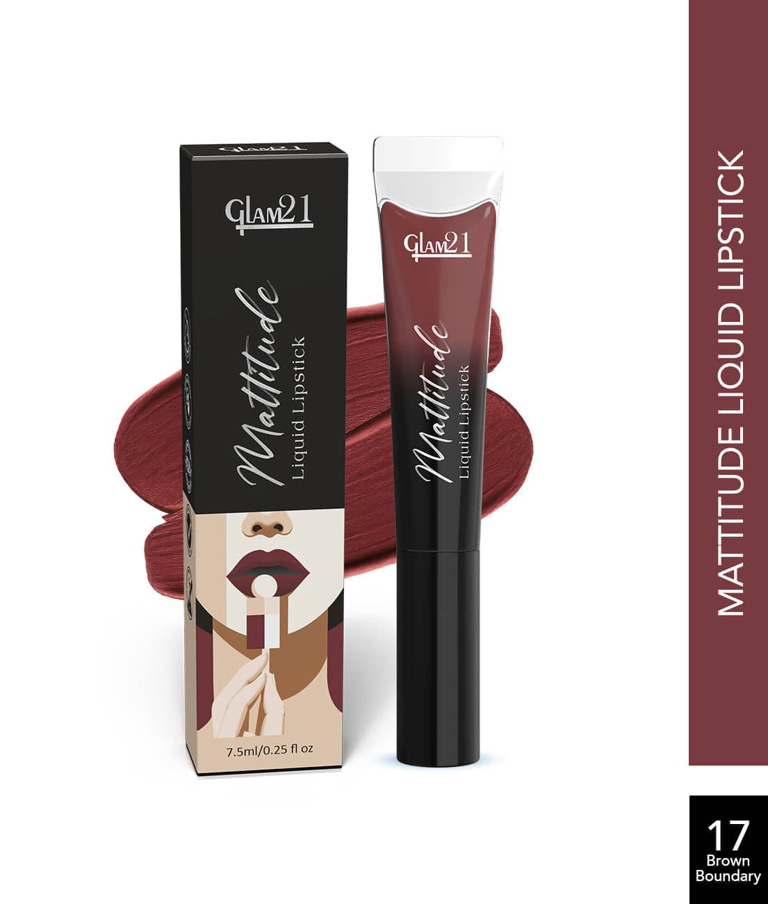 Glam21 Mattitude Liquid Matte Lipstick | 16H Long Stay | Non-Transfer & Smudge-Proof Brown Boundary, 7.5 Ml