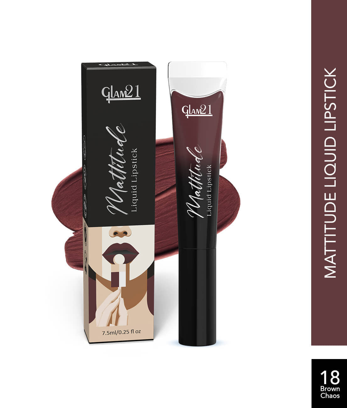 Glam21 Mattitude Liquid Matte Lipstick | 16H Long Stay | Non-Transfer & Smudge-Proof Brown Chaos, 7.5 Ml