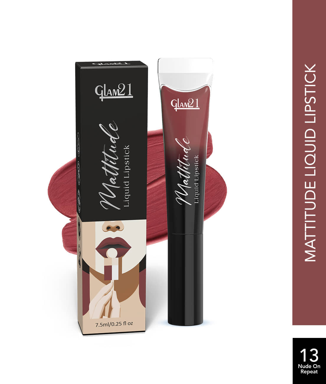 Glam21 Mattitude Liquid Matte Lipstick | 16H Long Stay | Non-Transfer & Smudge-Proof Nude On Repeat, 7.5 Ml