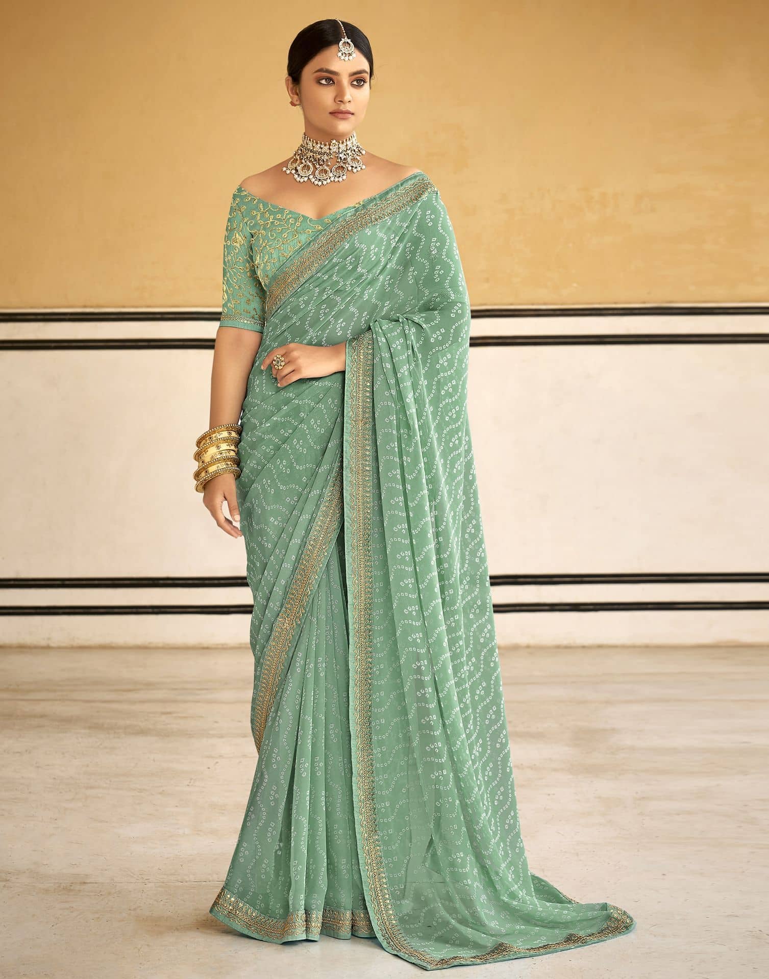 Samah Chiffon Printed Bandhani Sarees With Unstitched Blouse Piece ( Multicolor 2 ) - Sarees | Buy online on ZillyBuy