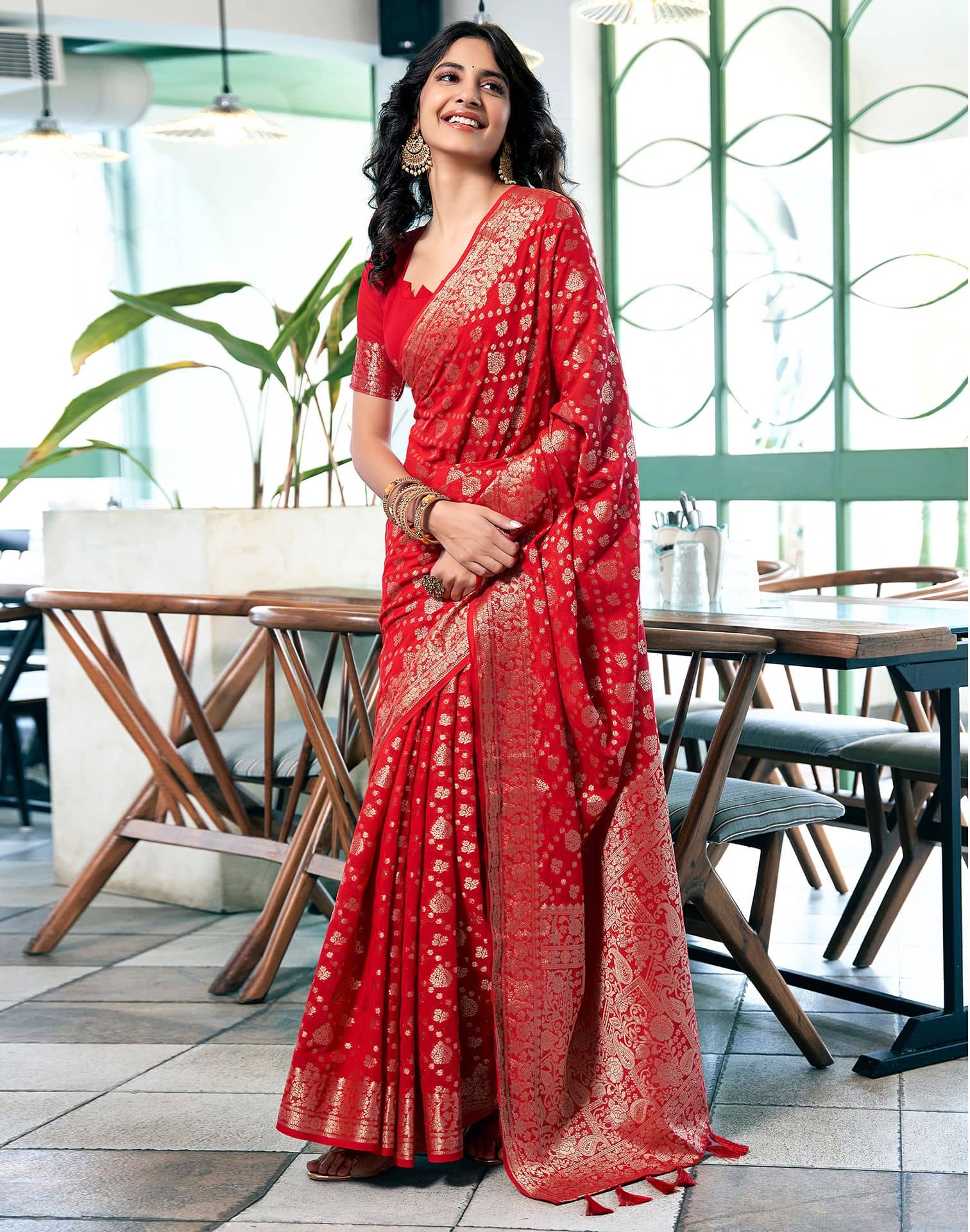 Satrani Georgette Woven Kanjeevaram Sarees With Unstitched Blouse Piece ( Multicolor ) - Sarees | Buy online on ZillyBuy