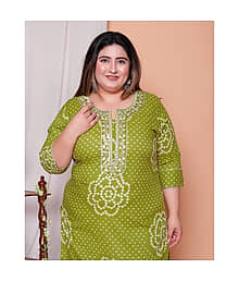Aryika Women Cotton Printed Straight Kurti ( Green )