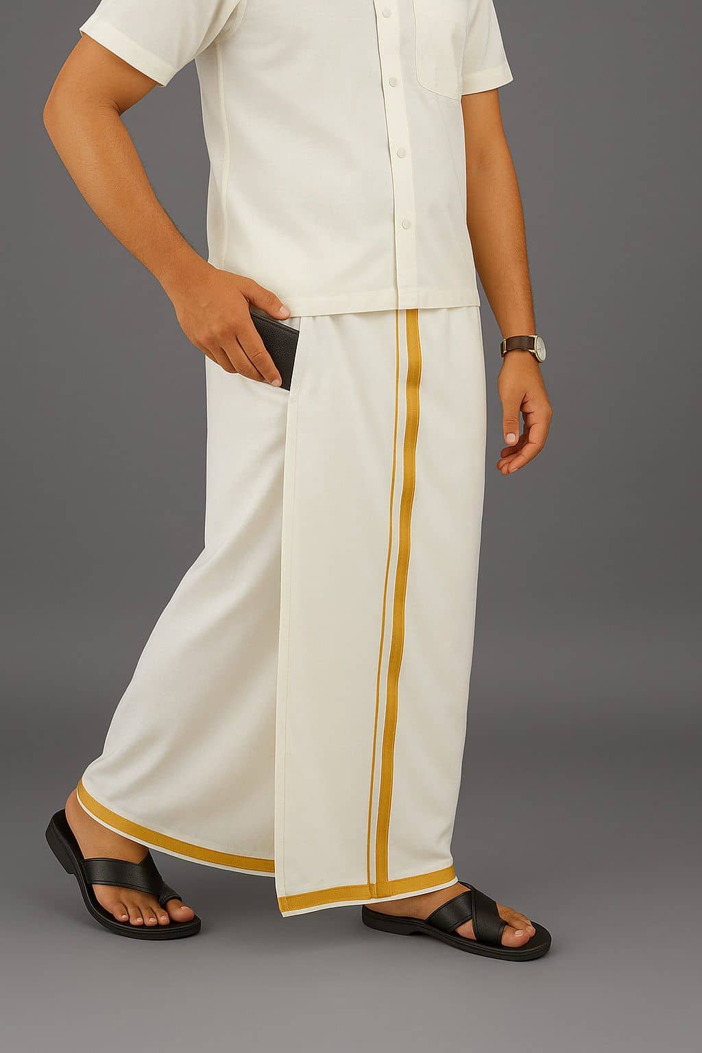 Shyam Handloom Cotton Men's Dhoti Gold ( Pack of 1 )