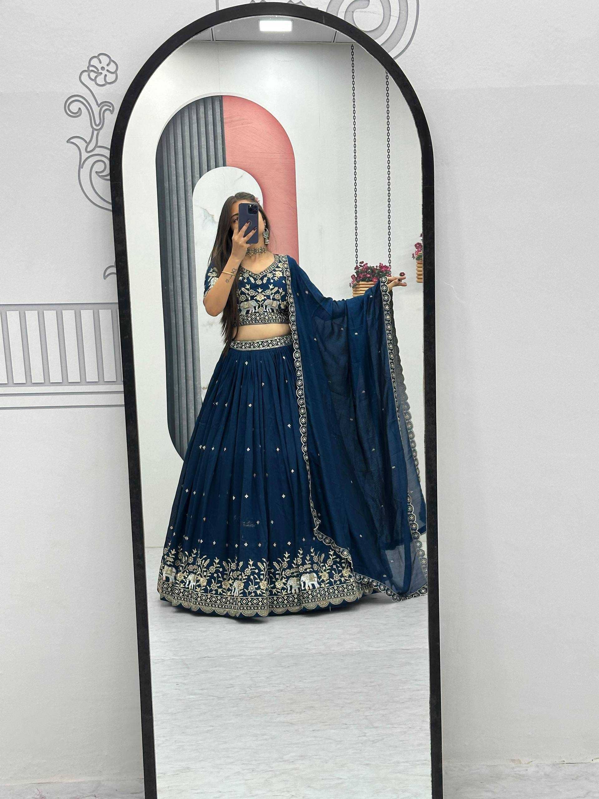 A TO Z CART Women Chiffon Flared Semi Stitched Lehenga Choli ( Turquoise )