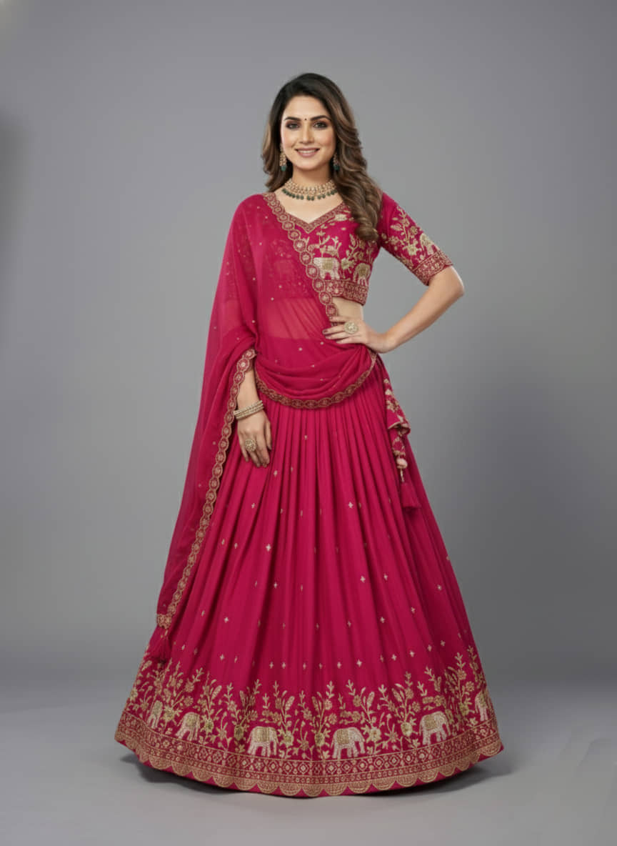 A TO Z CART Women Chiffon Flared Semi Stitched Lehenga Choli ( Pink )