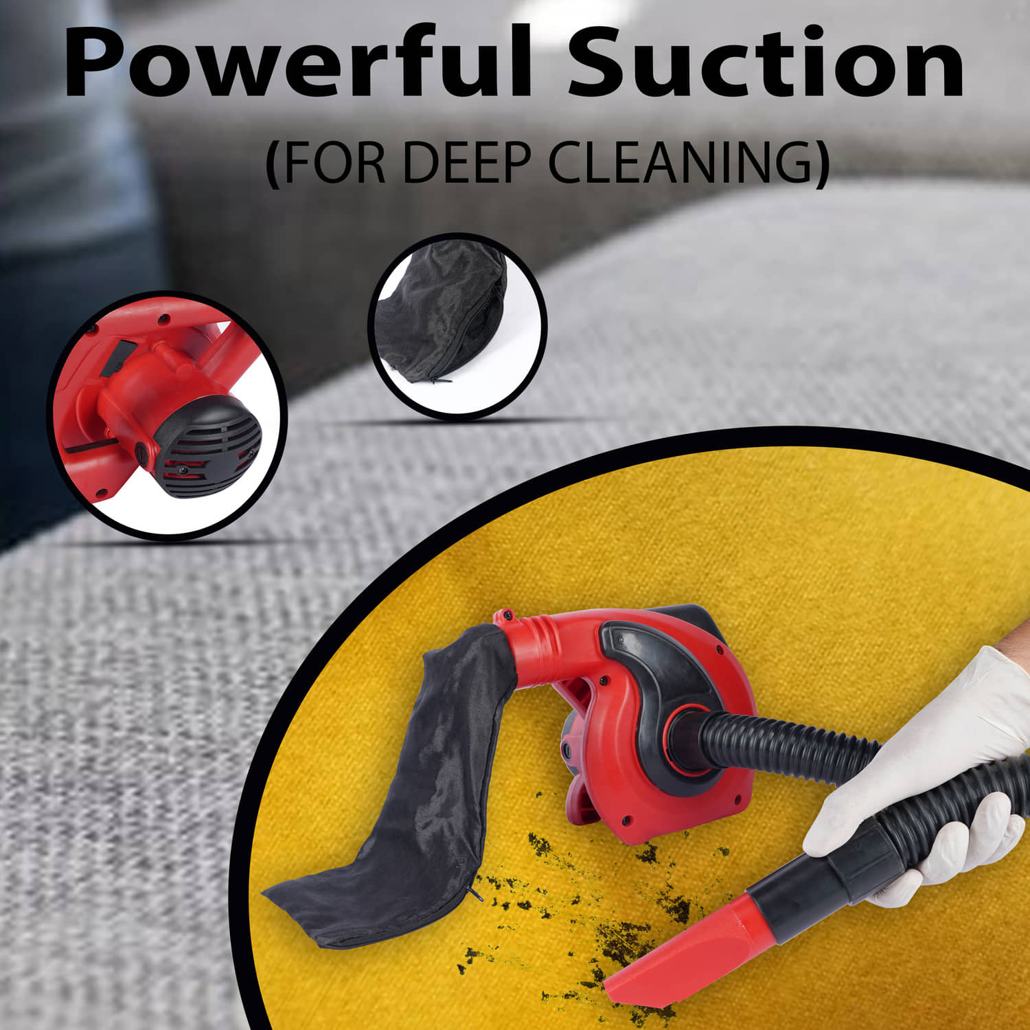 Jakmister Vacuum Pipe Suction- Red 1000Watts/ 19000rpm/100% copper/ With Attachments Forward Curved Air Blower  (Corded Vacuum)