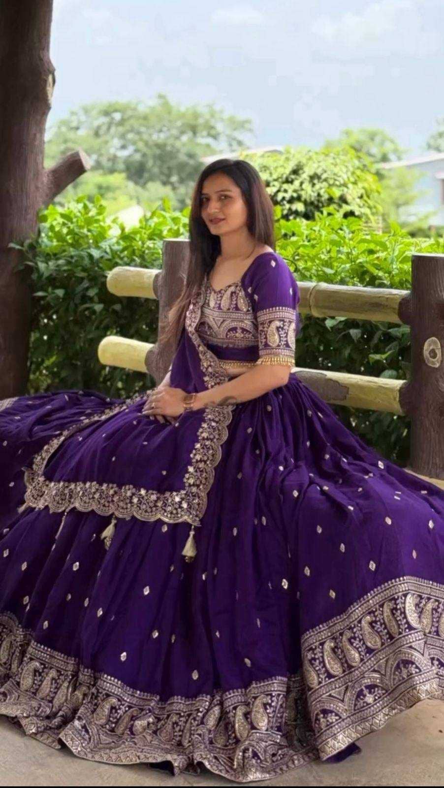 KV Fashion Women Chiffon Flared Semi Stitched Lehenga Choli ( Purple )