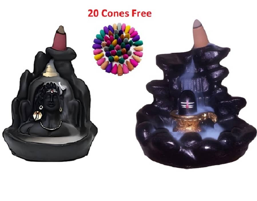 Khushi Handcrafted Adiyogi & Shivling Smoke Fountain Combo With 20 Smoke Backflow Cones Free