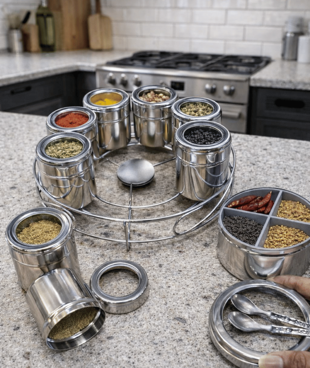 Visaxmi 12 in 1 Masala Box Steel Silver Spice Container ( Set of 12 )