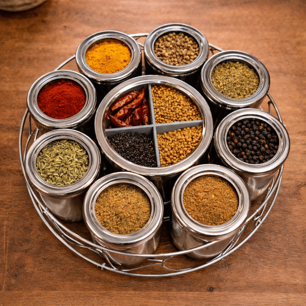 Visaxmi 12 in 1 Masala Box Steel Silver Spice Container ( Set of 12 )