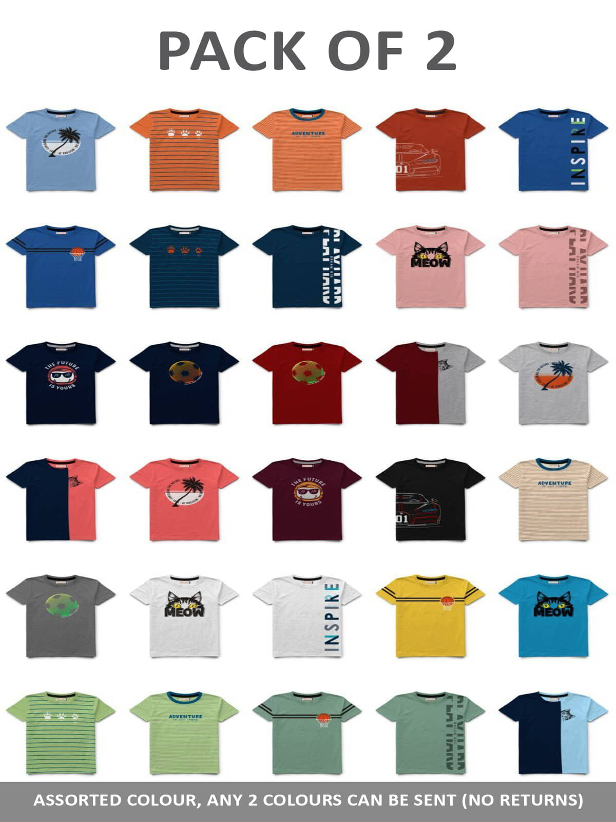 HELLCAT Pack of 2 Boys Cotton Blend T-Shirt ( Multi Color )