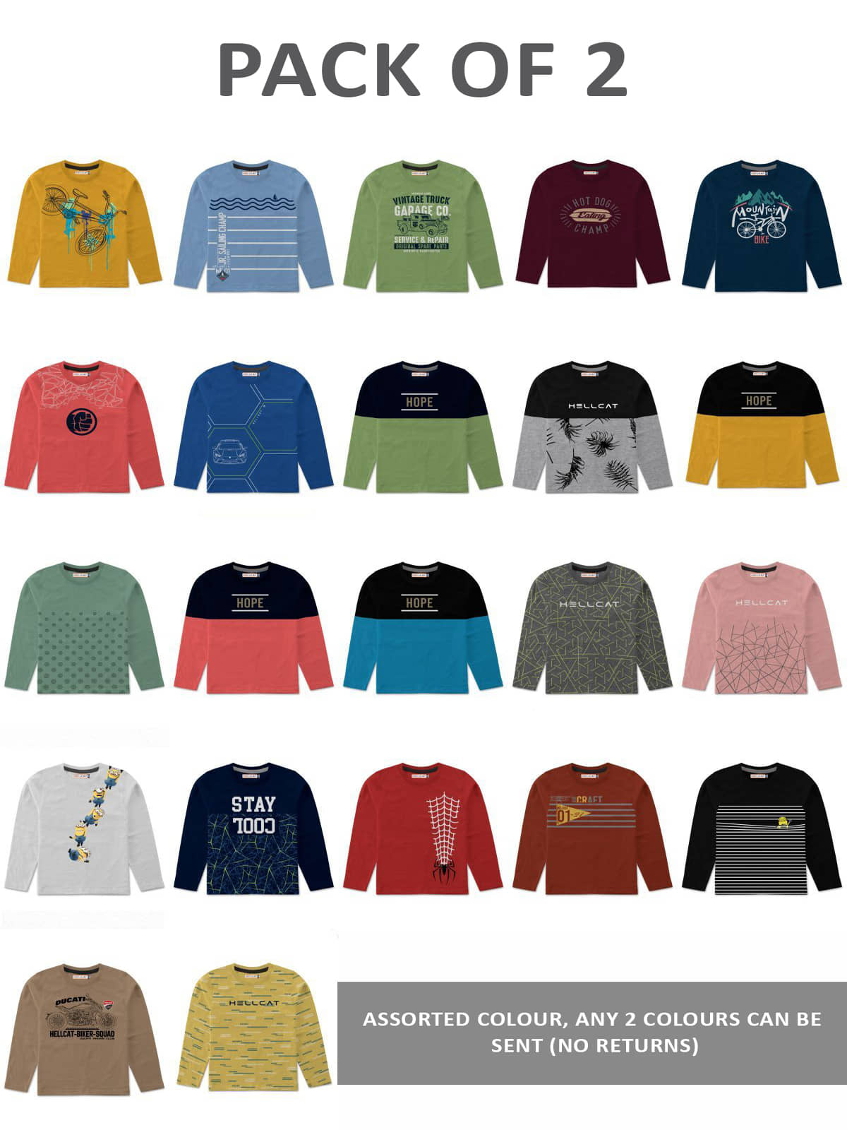 HELLCAT Pack of 2 Boys Cotton Blend T-Shirt ( Multi Color )
