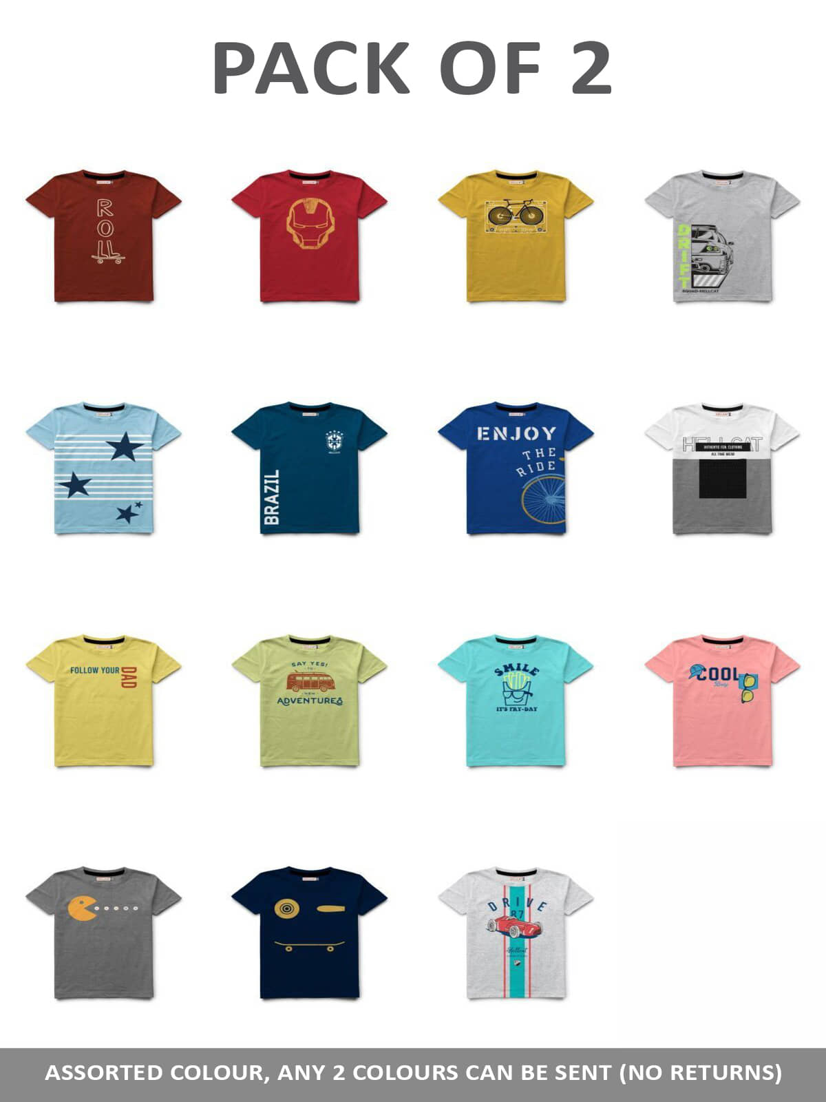 HELLCAT Pack of 2 Boys Cotton Blend T-Shirt ( Multi Color )
