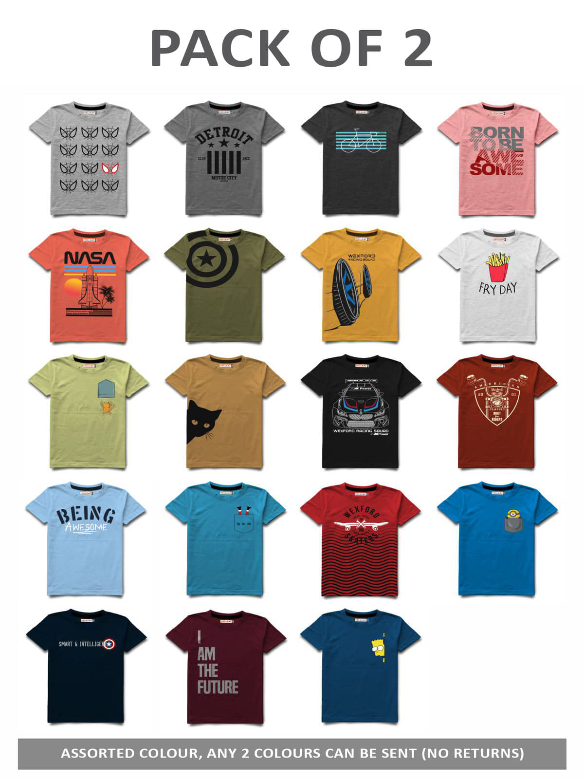 HELLCAT Pack of 2 Boys Cotton Blend T-Shirt ( Multi Color )