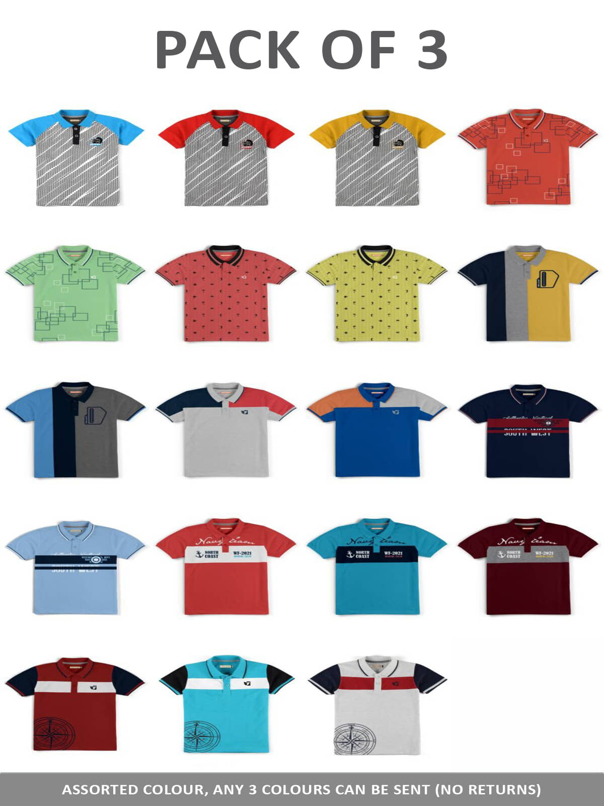 HELLCAT Pack of 3 Boys Cotton Blend T-Shirt ( Multi Color )