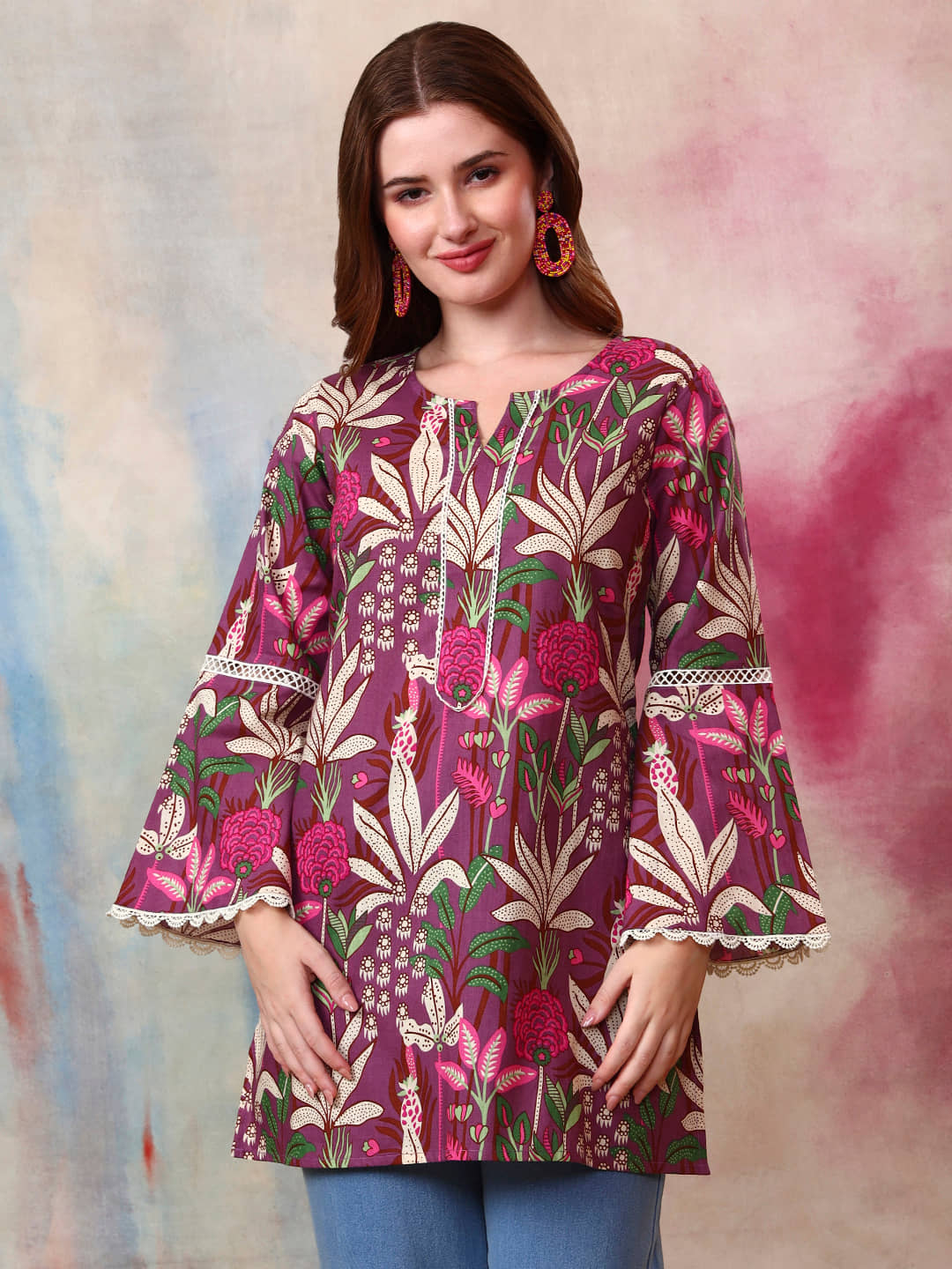 Tissu Women Cotton Printed Straight Kurti ( Purple ) - Kurtis, Tunics | Buy online on ZillyBuy
