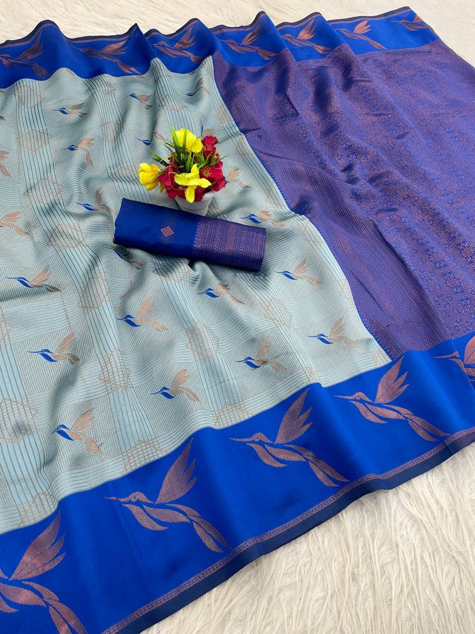 fab woven Art Silk Woven Design Banarasi saree With Unstitched Blouse Piece ( Teal ) - Sarees | Buy online on ZillyBuy