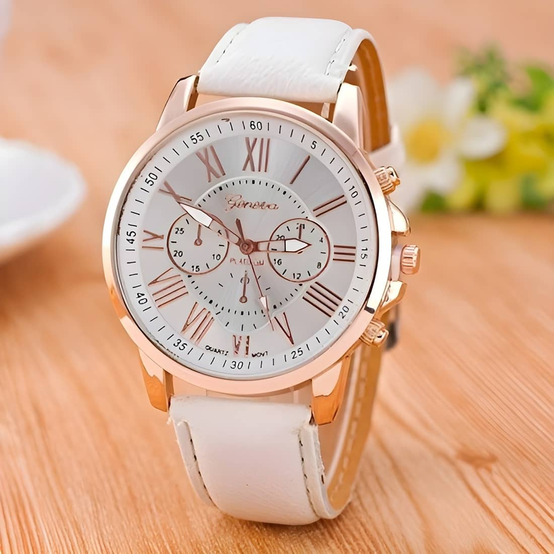 Cosmic Off White Leather Analog Womens Watch