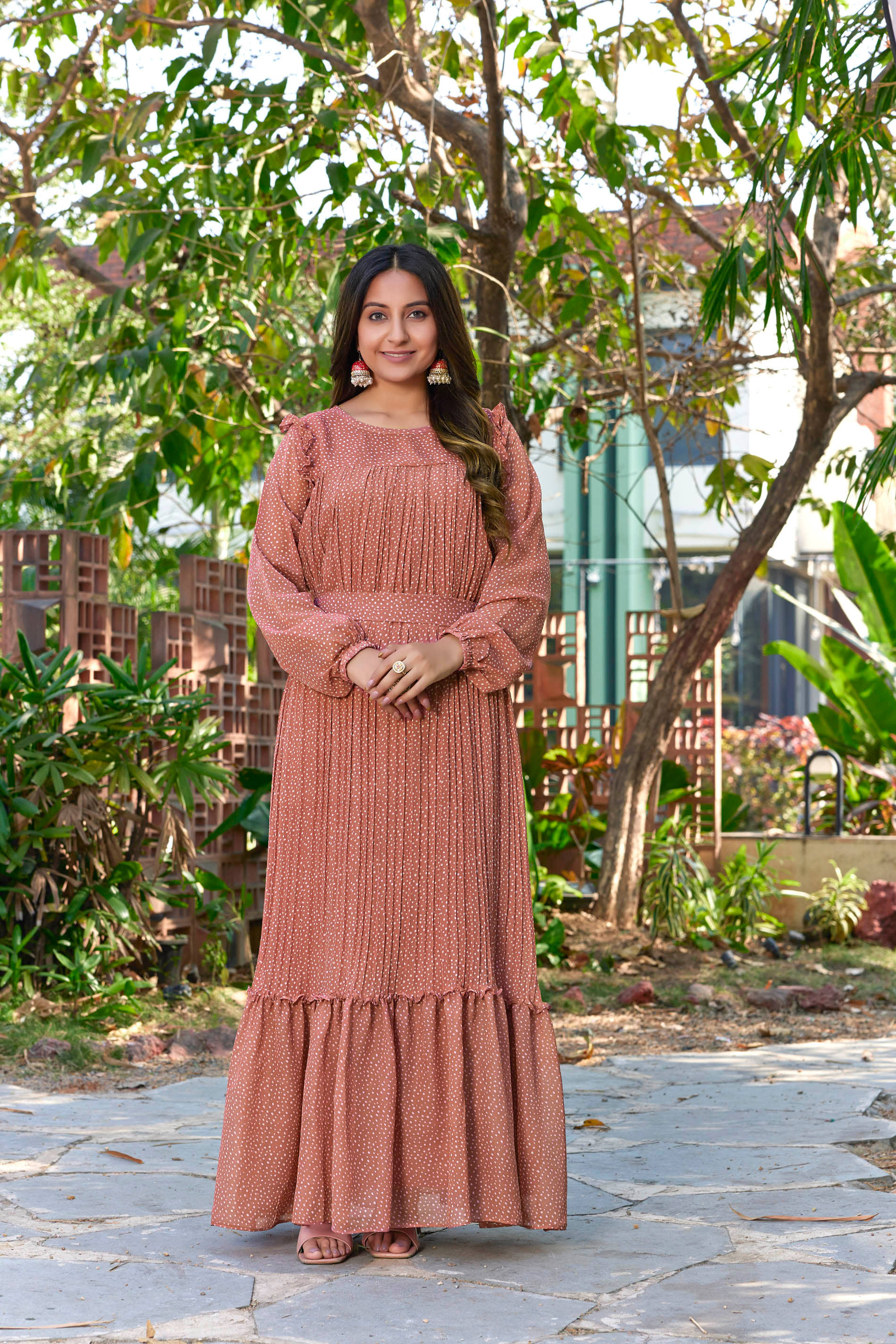 SARINKU Women Georgette Anarkali Stitched Ethnic Gown ( Rust )
