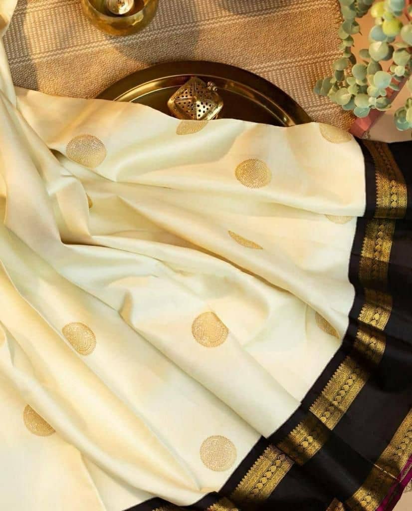 fab woven Art Silk Woven Design Banarasi saree With Unstitched Blouse Piece ( White ) - Sarees | Buy online on ZillyBuy