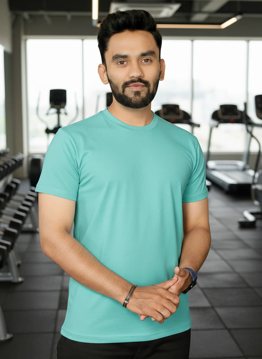 ANAND. Men Polyester Relaxed Fit Solid T-Shirt ( Sea Green )