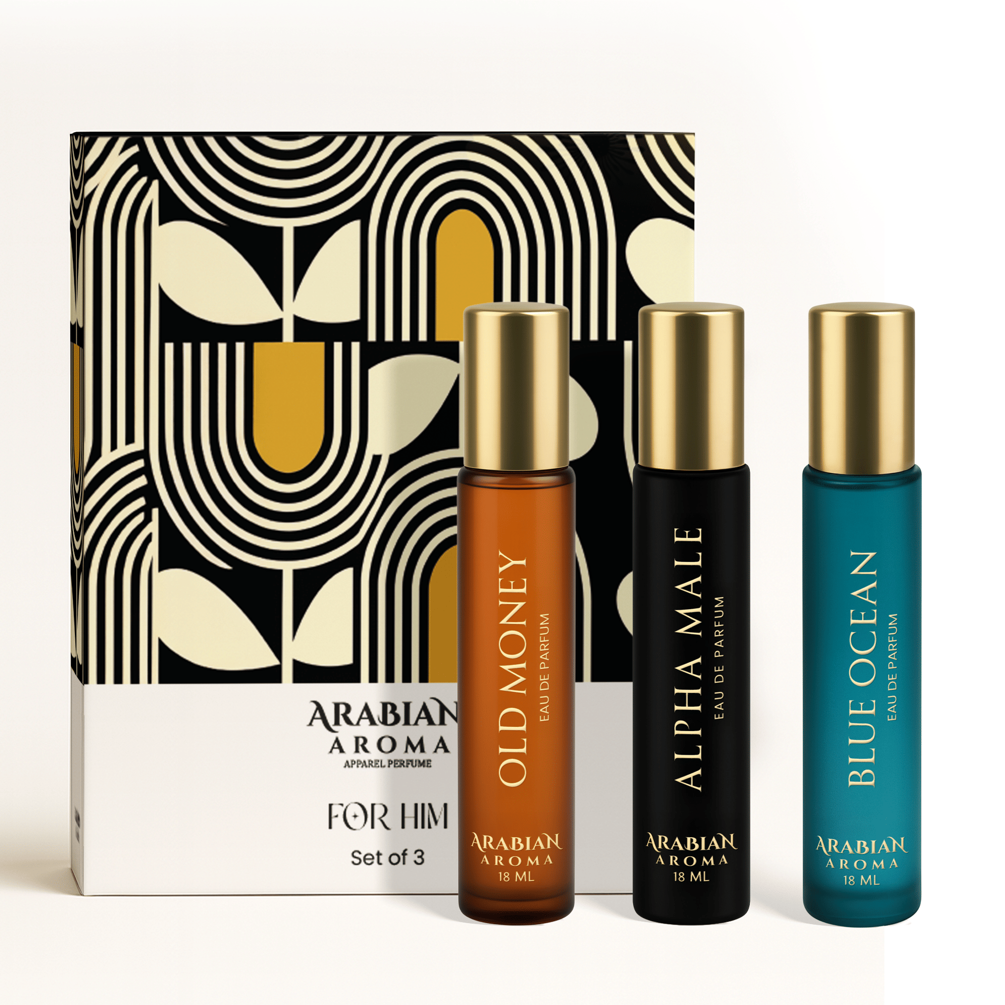 Arabian Aroma Perfume Gift Set for Him – Old Money, Alpha Male & Blue Ocean – Eau De Parfum 18ml Each