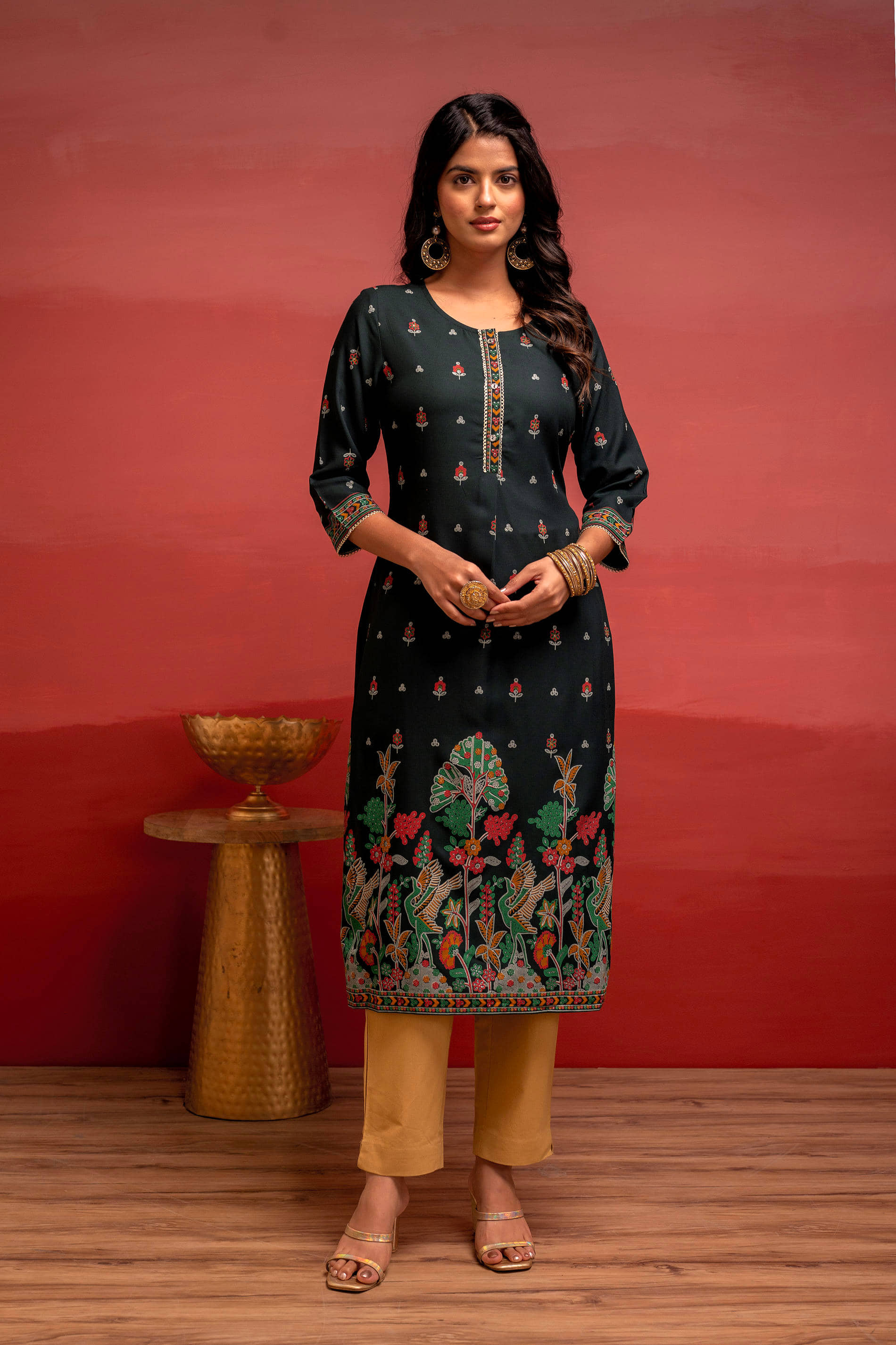 Juniper Women Viscose Embroidered Straight Kurti ( Green ) - Kurtis, Tunics | Buy online on ZillyBuy
