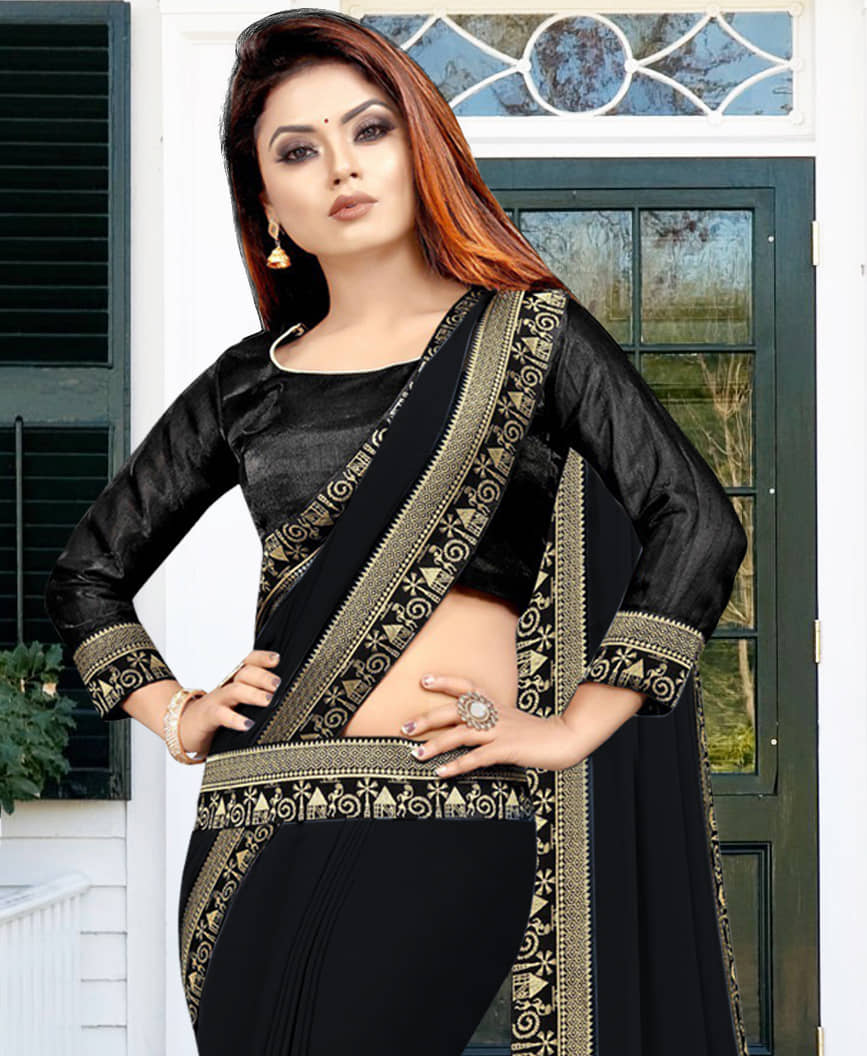 WXW Fashion Lycra Embroidered Regular Saree With Unstitched Blouse Piece ( Brown ) - Sarees | Buy online on ZillyBuy