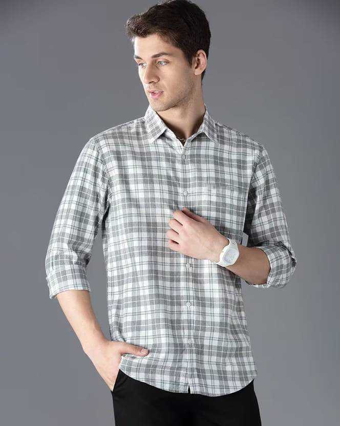 IQIVLI Cotton Blend Regular Fit Checks Full Sleeves Men's Casual Shirt - Grey ( Pack of 1 )